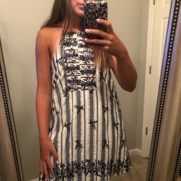 navy blue/white striped halter dress - Picture 1 of 4